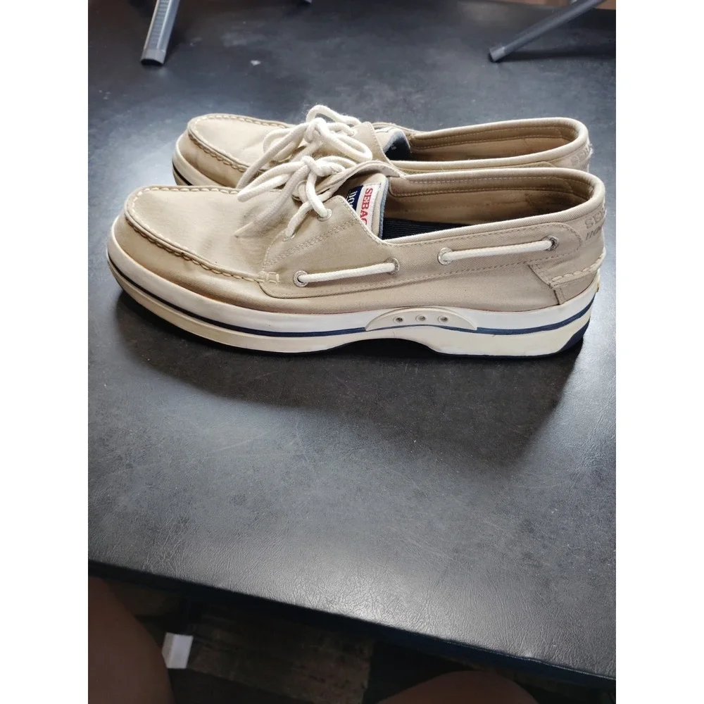 Sebago Docksides Men 13 Beige Canvas‎ Boat Shoes Casual Slip On Loafers Preppy